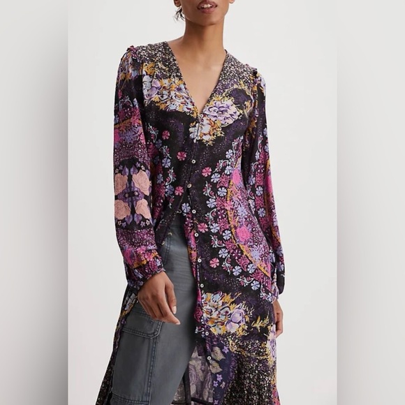 Free People Marais Printed Midi Dress in Black Combo, NWOT. Includes slip, NWOT. - Picture 15 of 16